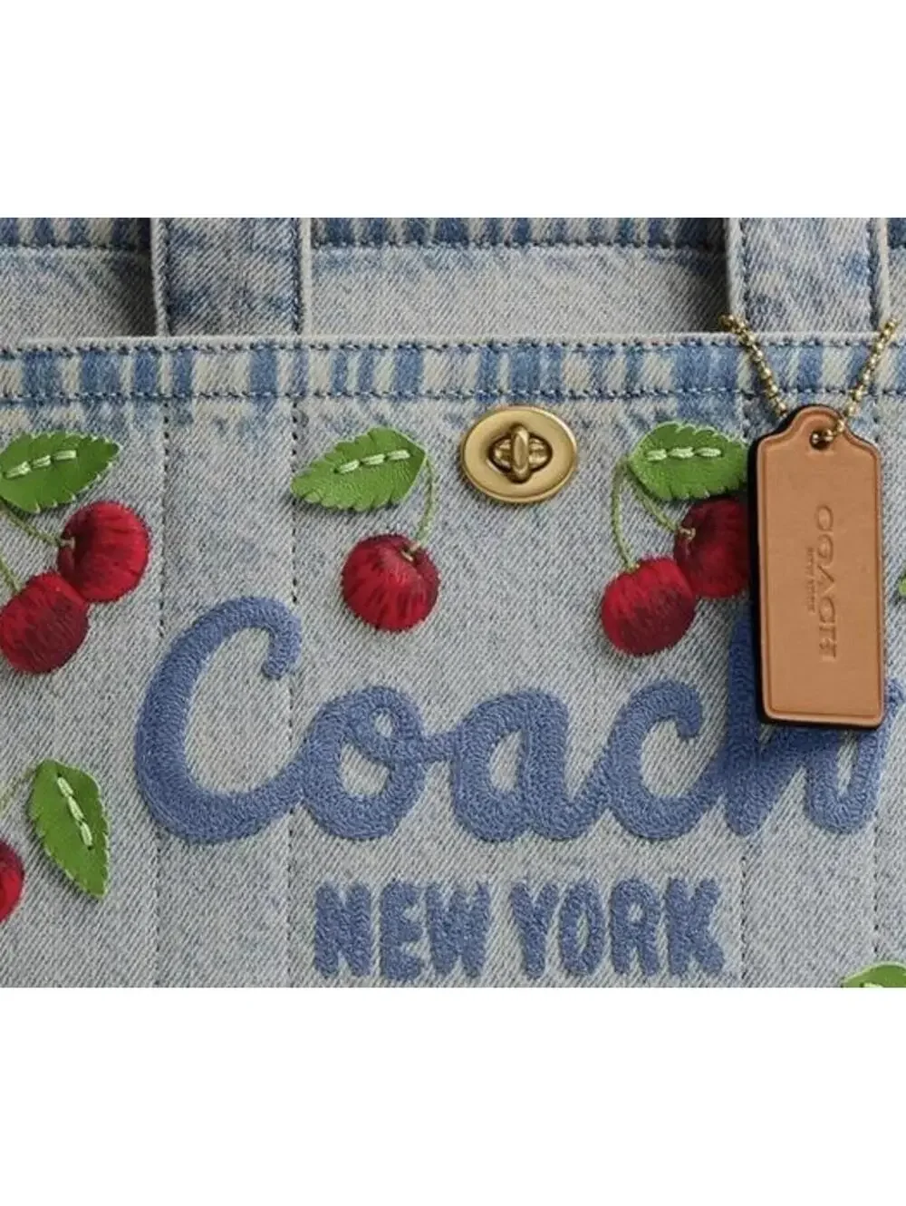 Coach Cargo Tote 26 in Denim Multi with Cherry Embroidery NWT - Picture 5 of 5